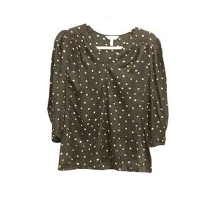 Rebecca Taylor Womens Black silk polka dot blouse Size 6 petal v-neck Preppy